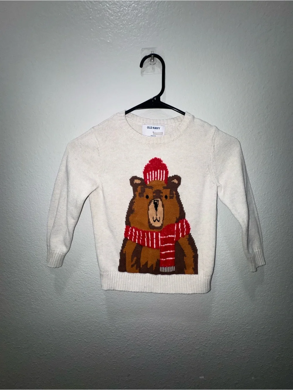 Old Navy Cream Kids Bear Sweater with Red Hat and Scarf